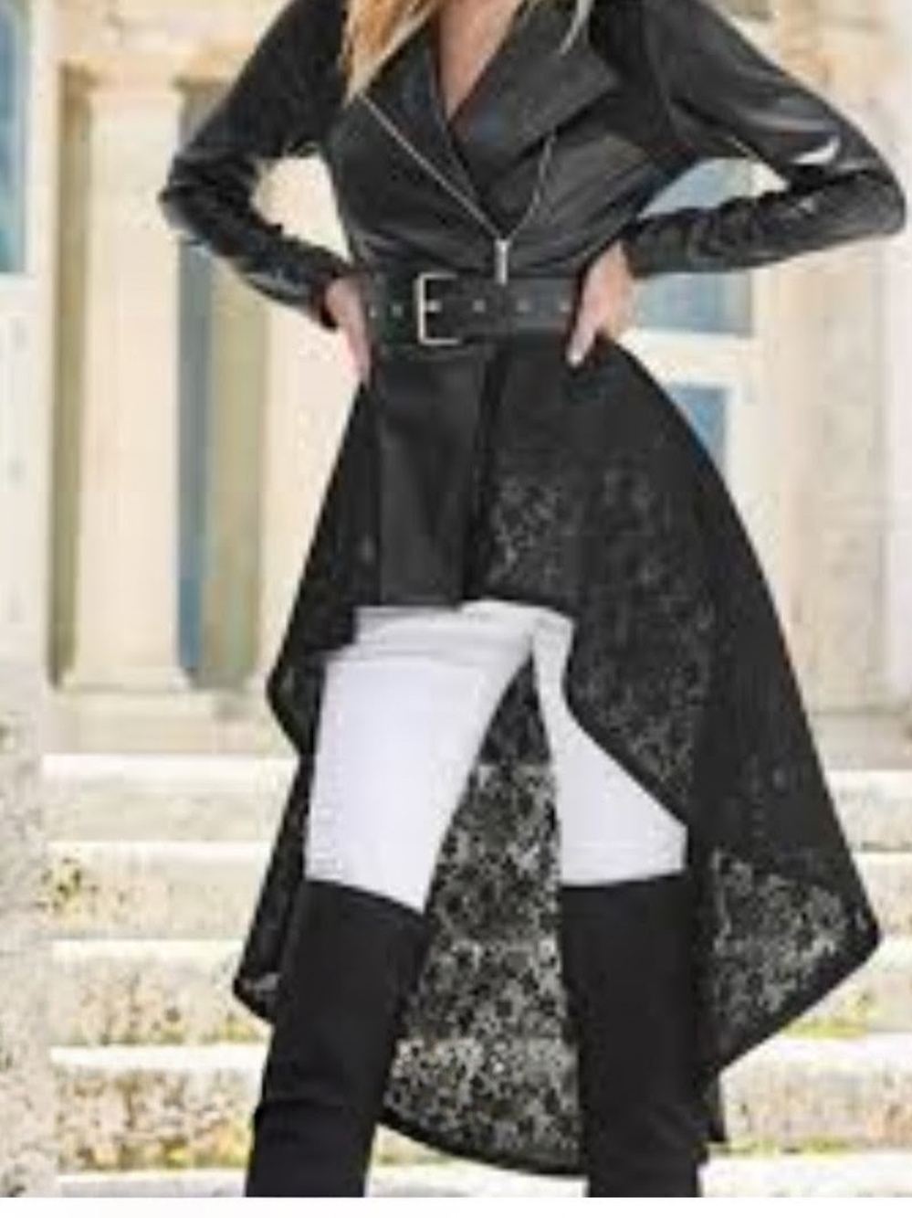 Venus Faux Leather & Lace Asymmetrical High-Low Coat Goth Steampunk - Size 6